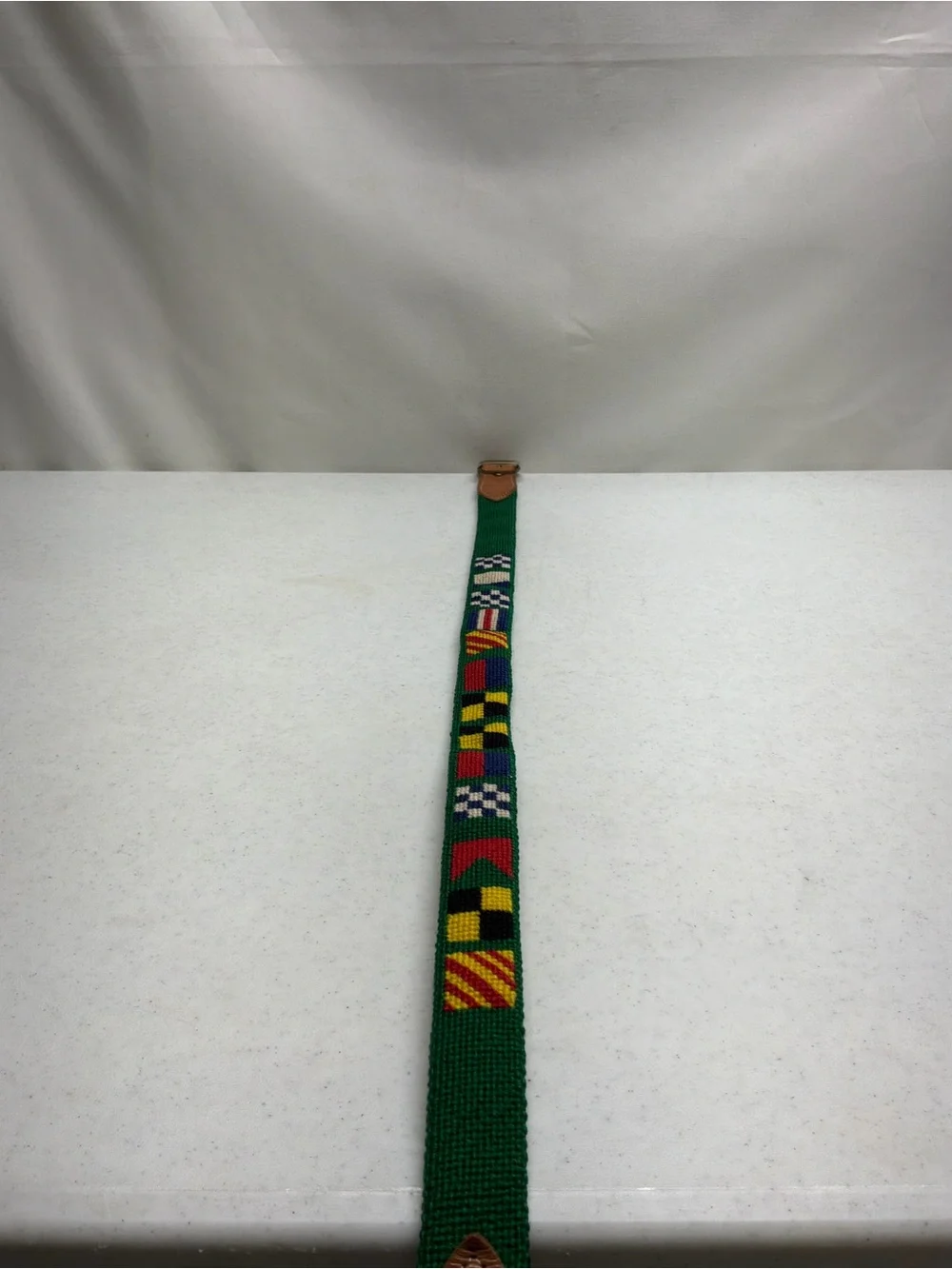 Needlepoint and Leather Nautical Flags Belt Size 28